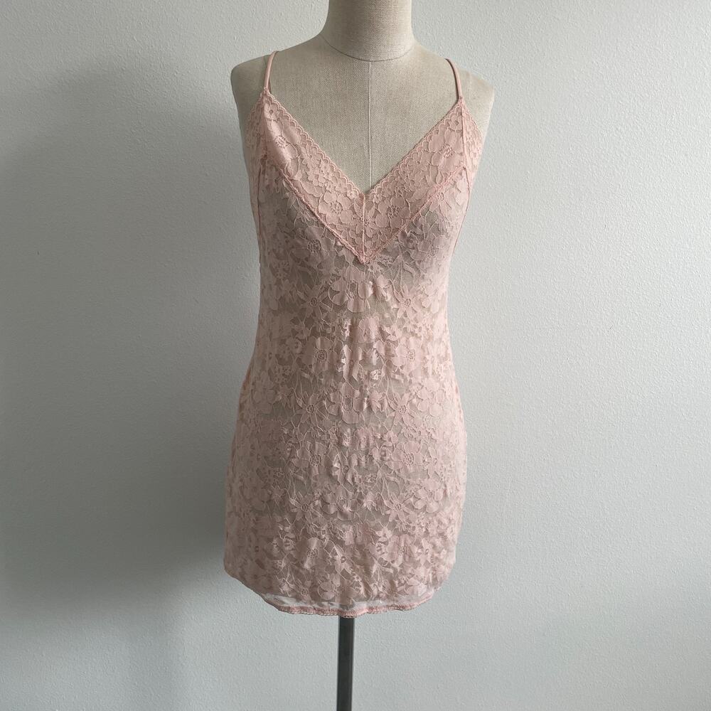 Victoria's Secret Dress Women M Pink Sheer Lace Fairy Coquette Ruffle Sexy